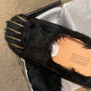 Bravest Studios Black Faux Fur Claw Slippers